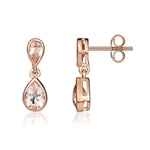 9ct Rose Gold Pear Shaped Natural Morganite Two Stone Rubover Drop Earrings