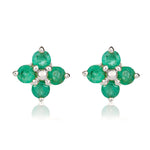 9ct White Gold Round Natural Emerald Four Stone Cluster Stud Earrings