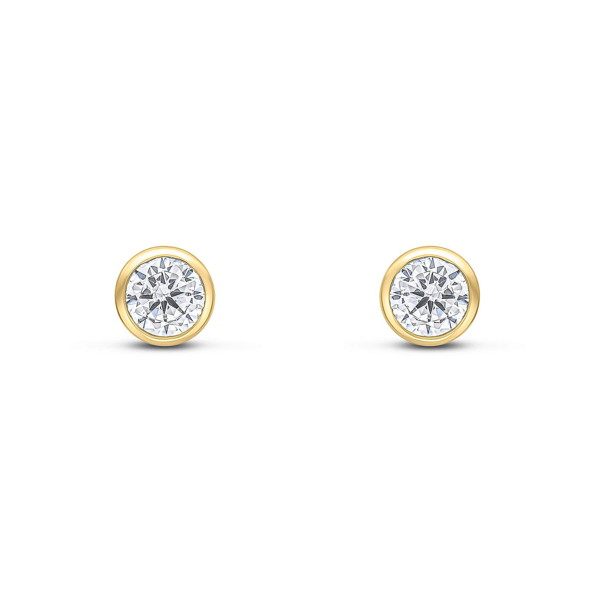 9ct Yellow Gold Round Cubic Zirconia Rubover Stud Earrings — 4mm