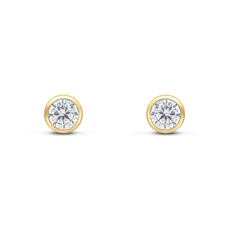 9ct Yellow Gold Round Cubic Zirconia CZ Rubover Stud Earrings — 4mm
