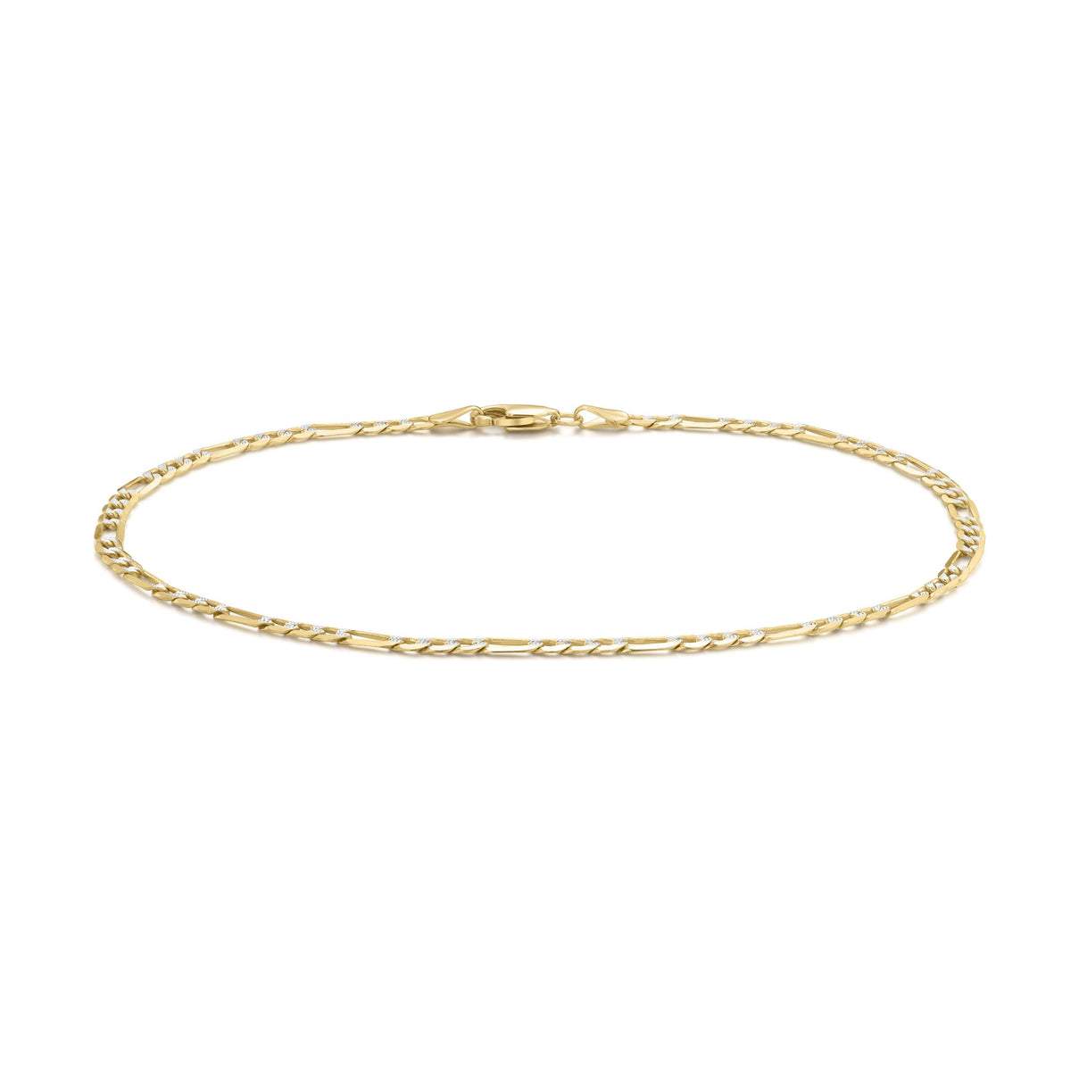 9ct Yellow Gold Rhodium Detail Figaro Link Anklet — 3.1mm