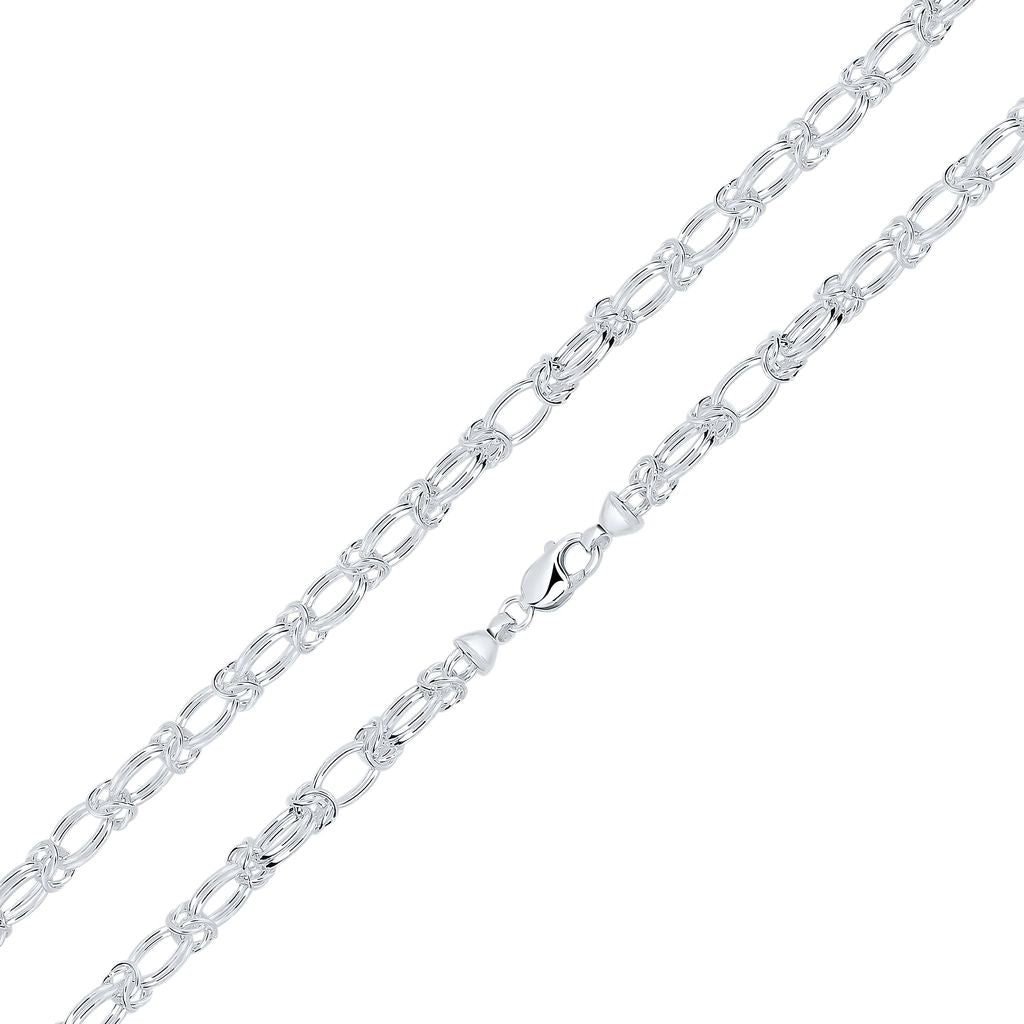 Sterling Silver Handmade Solid 8.5mm Double Oval Byzantine Bracelet with Lobster Clasp