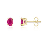 9ct Yellow Gold Oval Natural Ruby Claw Stud Earrings — 6x4mm
