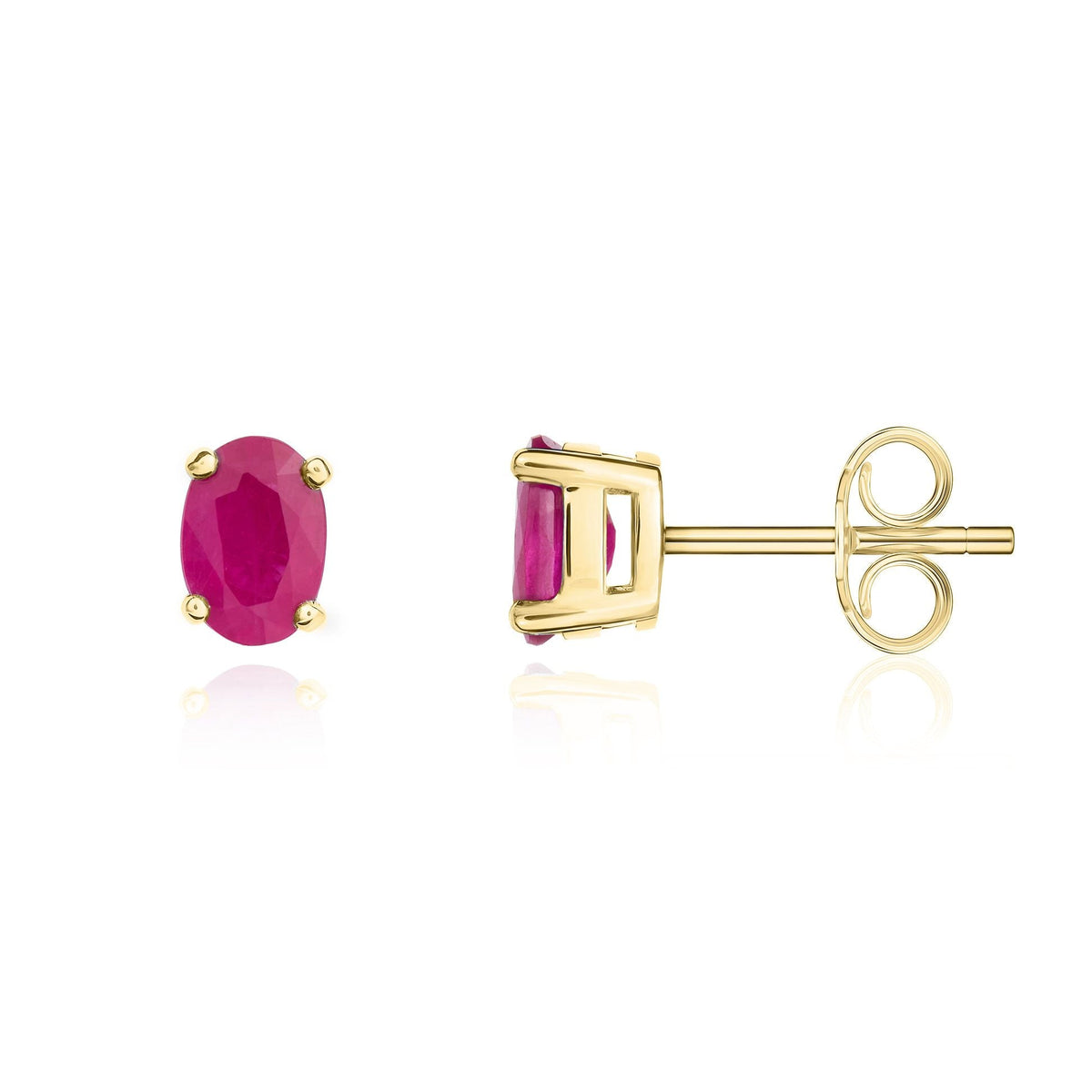 9ct Yellow Gold Oval Natural Ruby Claw Stud Earrings — 6x4mm