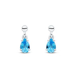 9ct White Gold Pear Shaped Natural Swiss Blue Topaz Claw Drop Earrings — 6x4mm