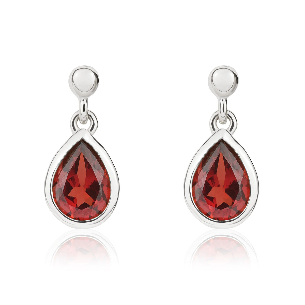 9ct White Gold Pear Shaped Rubover Drop Earrings — 7x5mm