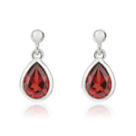9ct White Gold Pear Shaped Natural Garnet Rubover Drop Earrings — 7x5mm