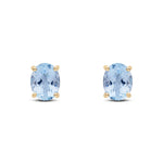 9ct Yellow Gold Oval Natural Aquamarine Claw Stud Earrings — 9x7mm