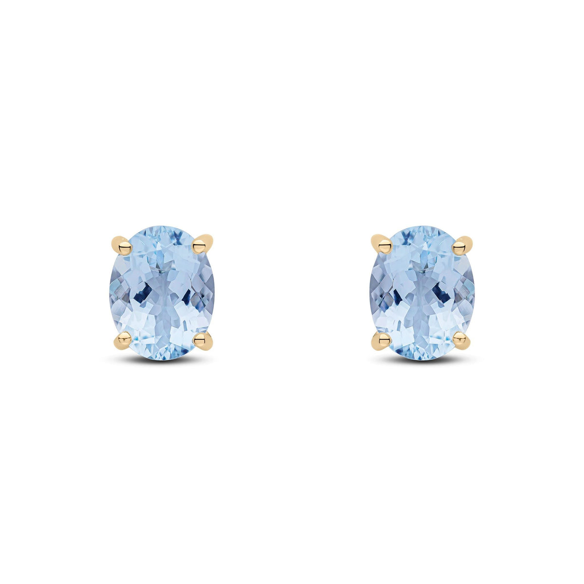 9ct Yellow Gold Oval Natural Aquamarine Claw Stud Earrings — 9x7mm