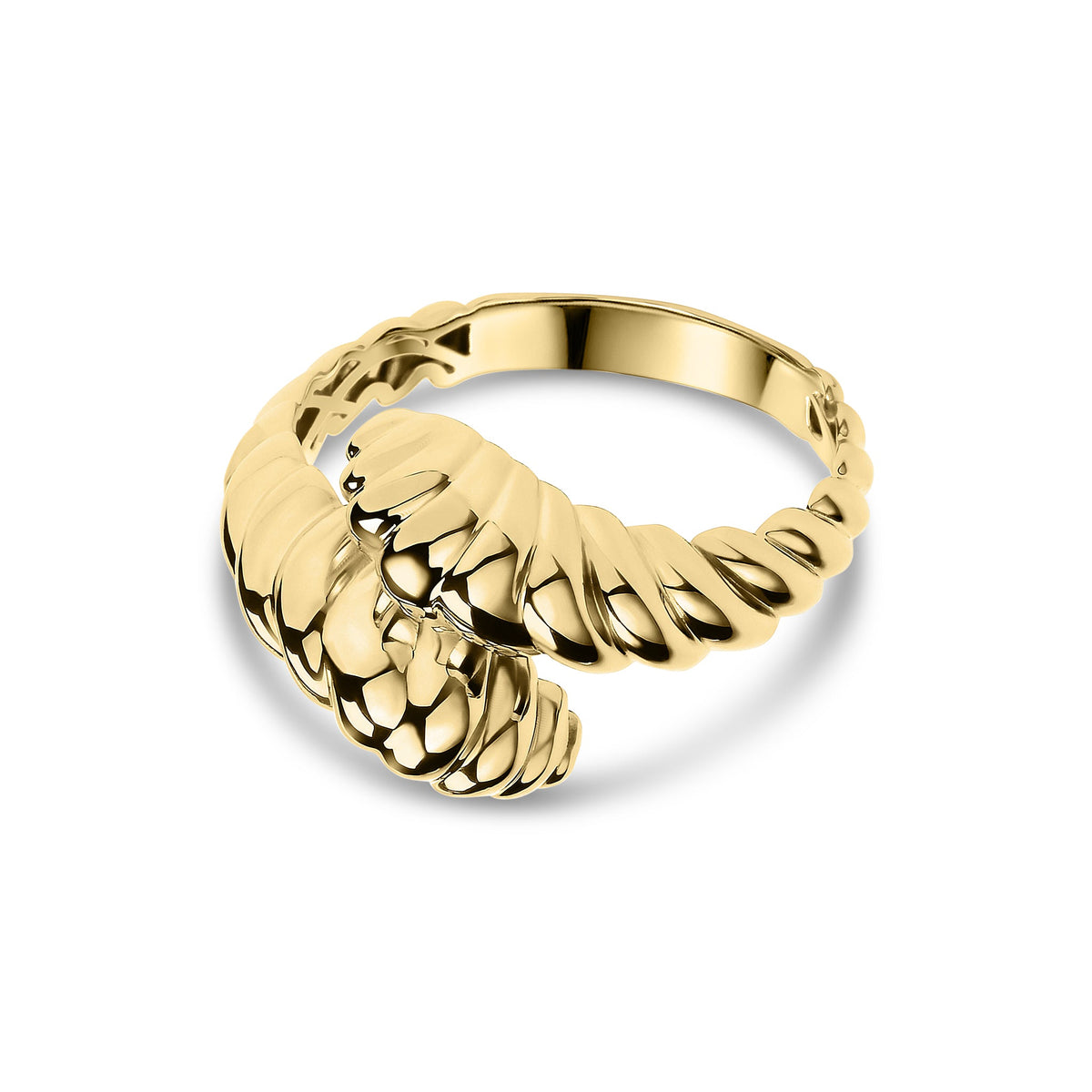9ct Yellow Gold Ribbed Cross-Over Ring