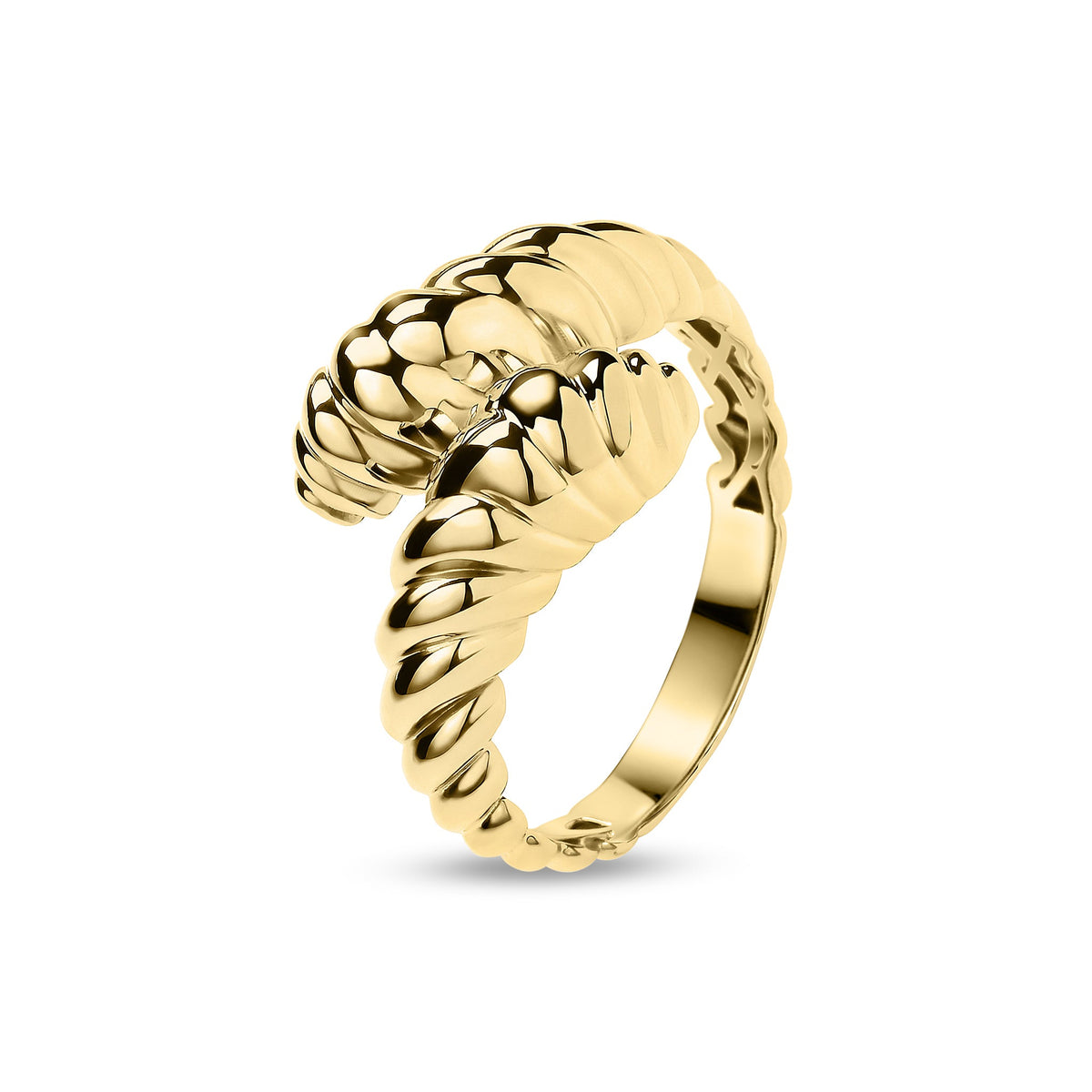 9ct Yellow Gold Ribbed Cross-Over Ring