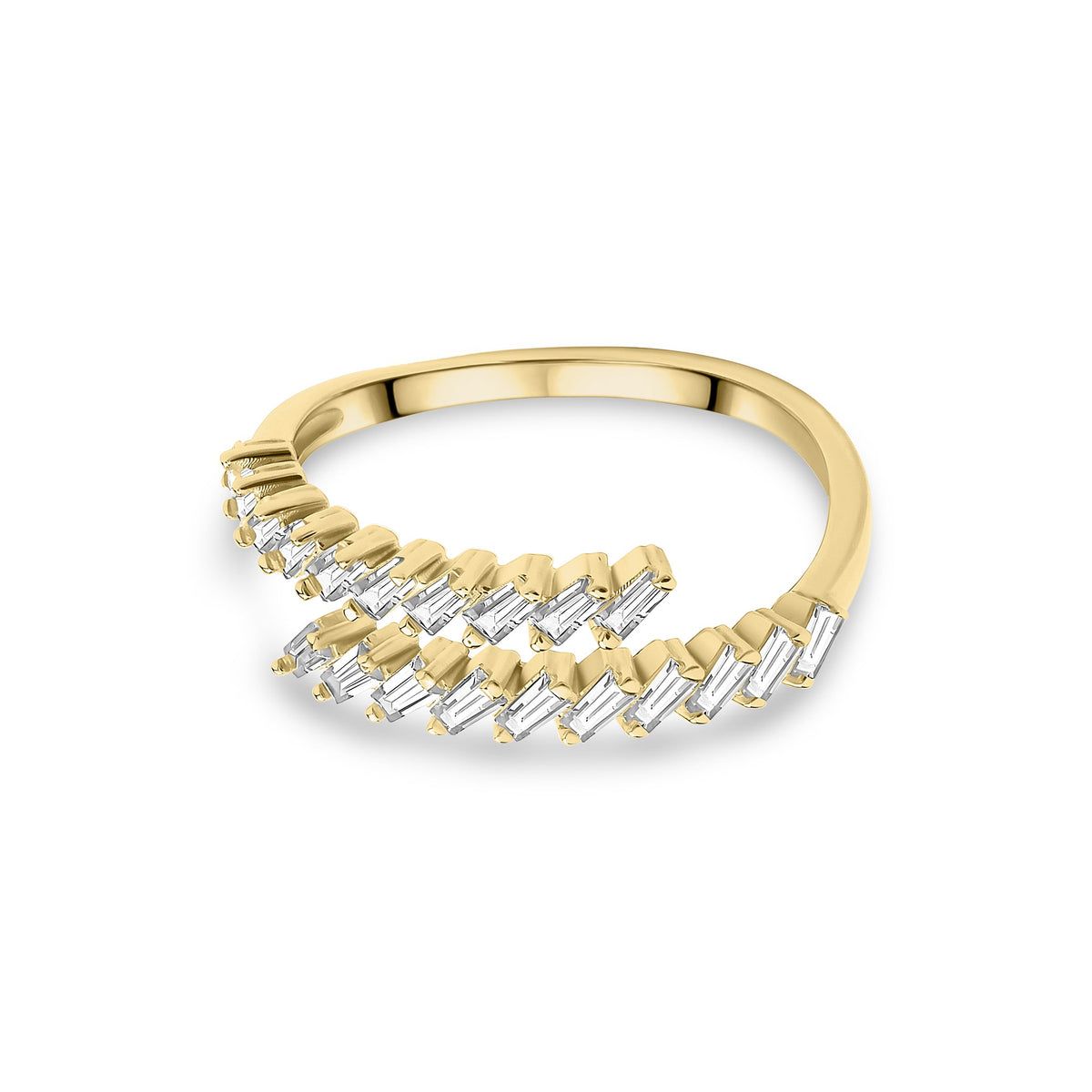 9ct Yellow Gold Cubic Zirconia CZ Baguette Cross-Over Ring