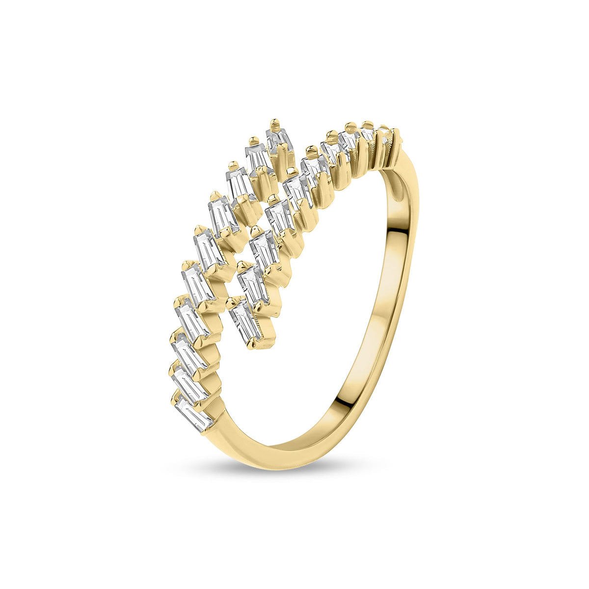 9ct Yellow Gold Cubic Zirconia CZ Baguette Cross-Over Ring