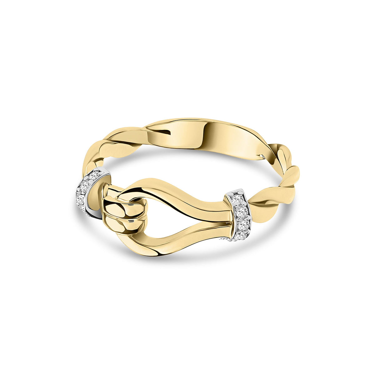 9ct Yellow Gold Hook & Twist Ring with Cubic Zirconia CZ Accents