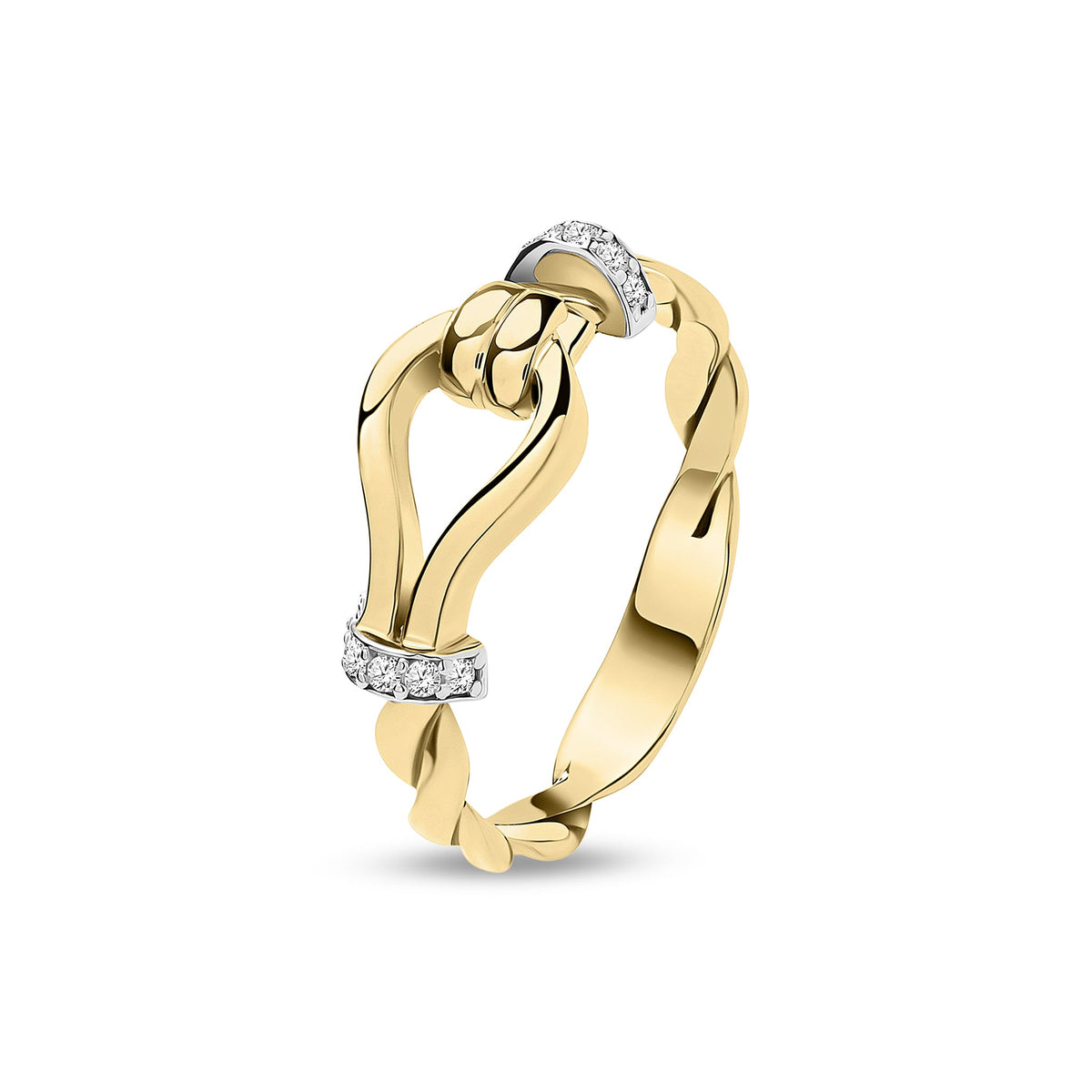 9ct Yellow Gold Hook & Twist Ring with Cubic Zirconia CZ Accents