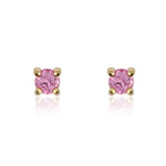 9ct Yellow Gold Round Natural Pink Sapphire Claw Stud Earrings — 3mm