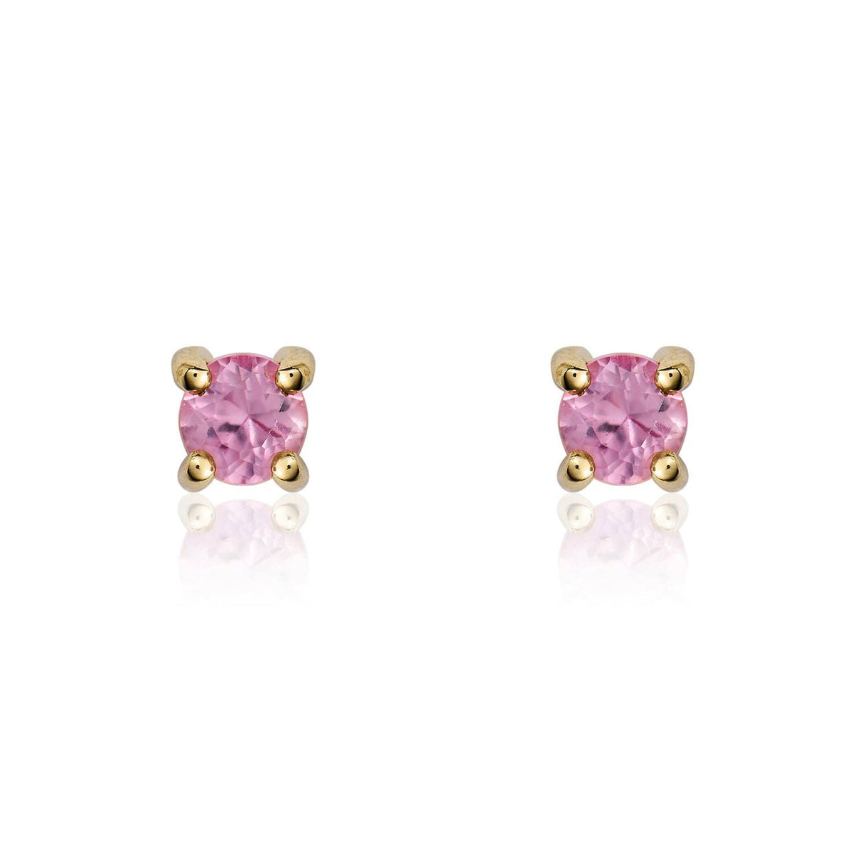 9ct Yellow Gold Round Natural Pink Sapphire Claw Stud Earrings — 3mm