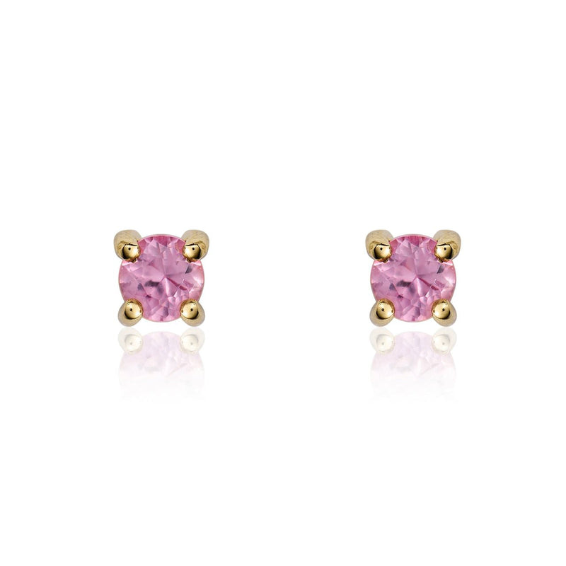 9ct Yellow Gold Round Natural Pink Sapphire Claw Stud Earrings — 3mm