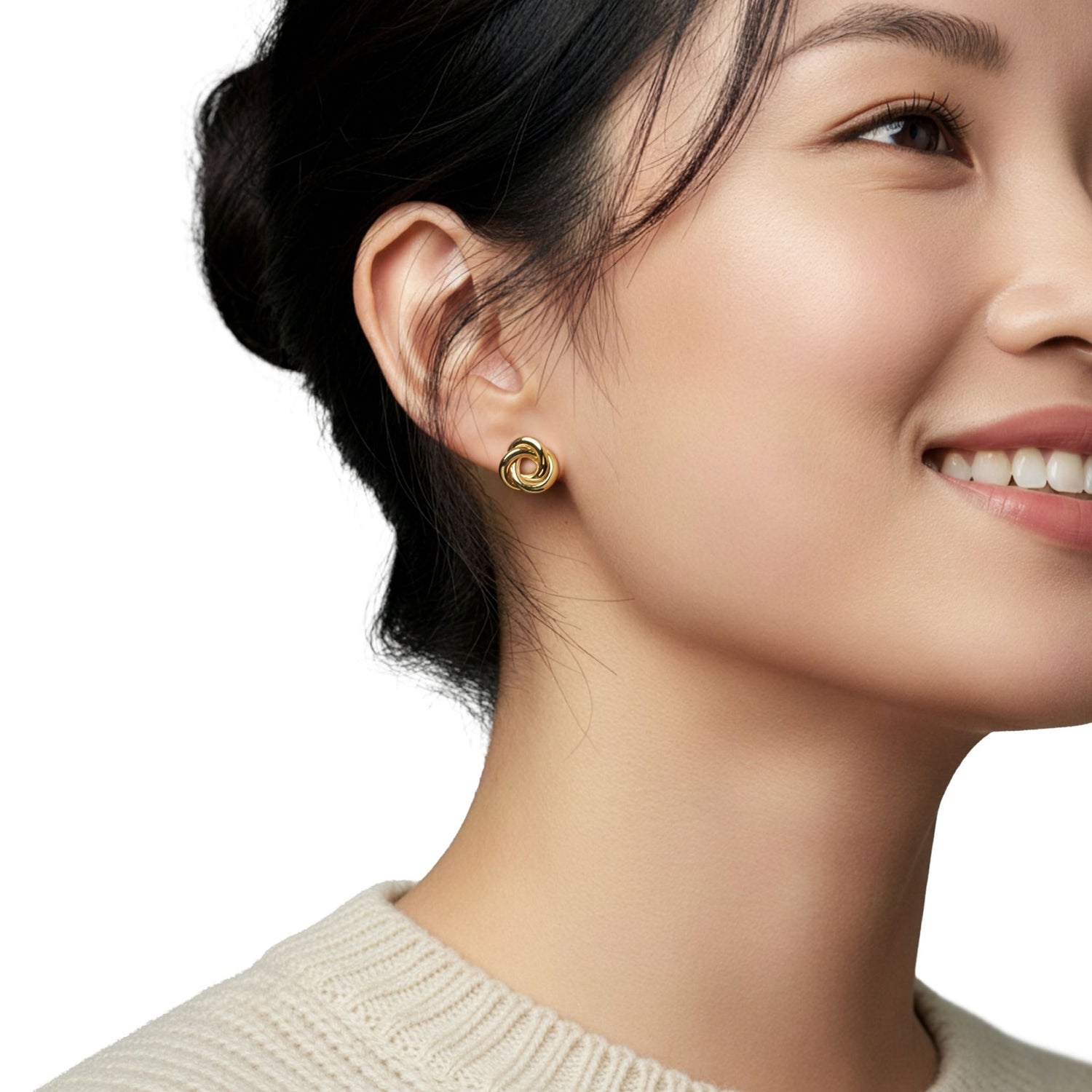 9ct Yellow Gold Love Knot Stud Earrings — 11mm