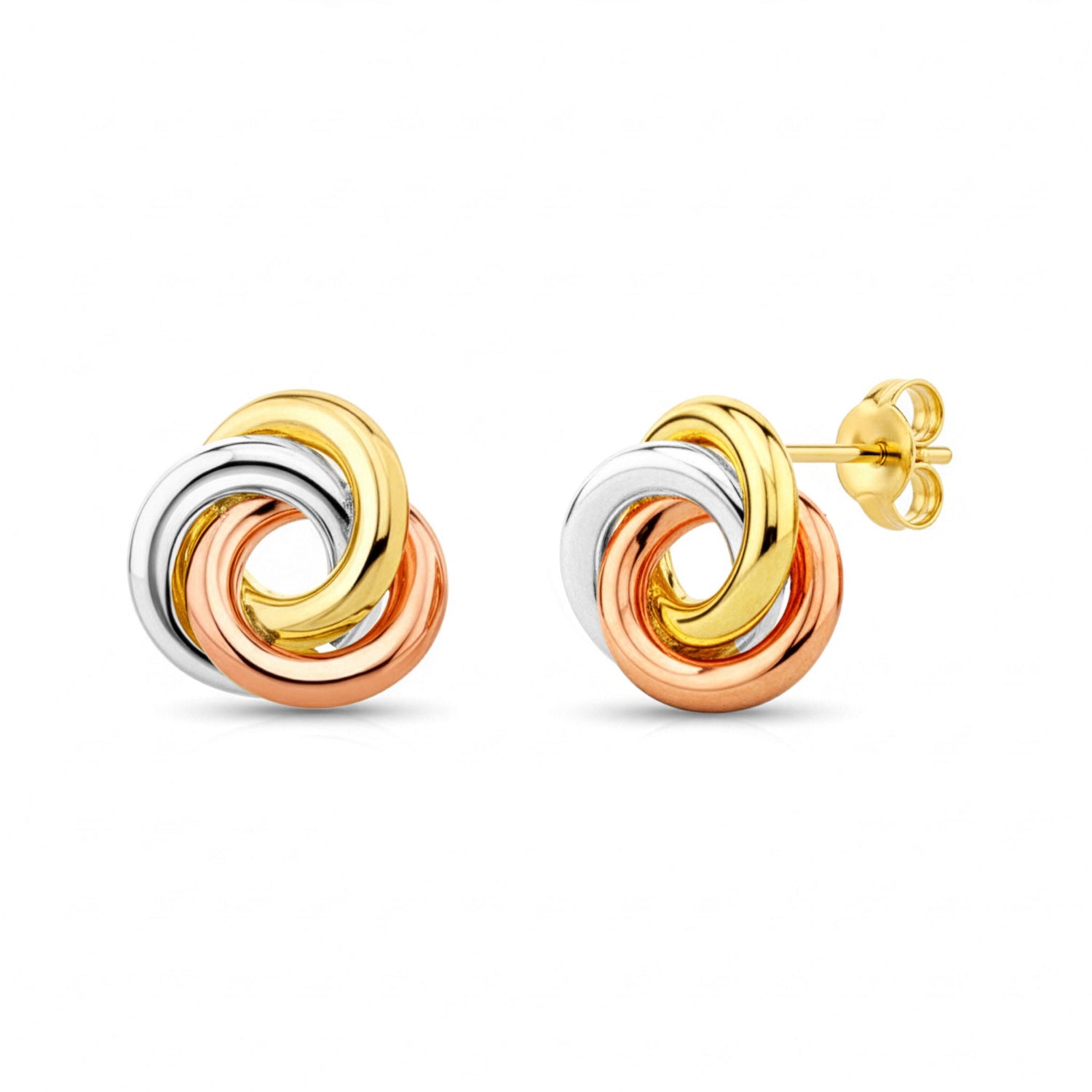 9ct Three-Tone Gold Love Knot Stud Earrings — 12mm