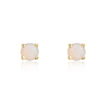 9ct Yellow Gold Round Natural Opal Claw Stud Earrings