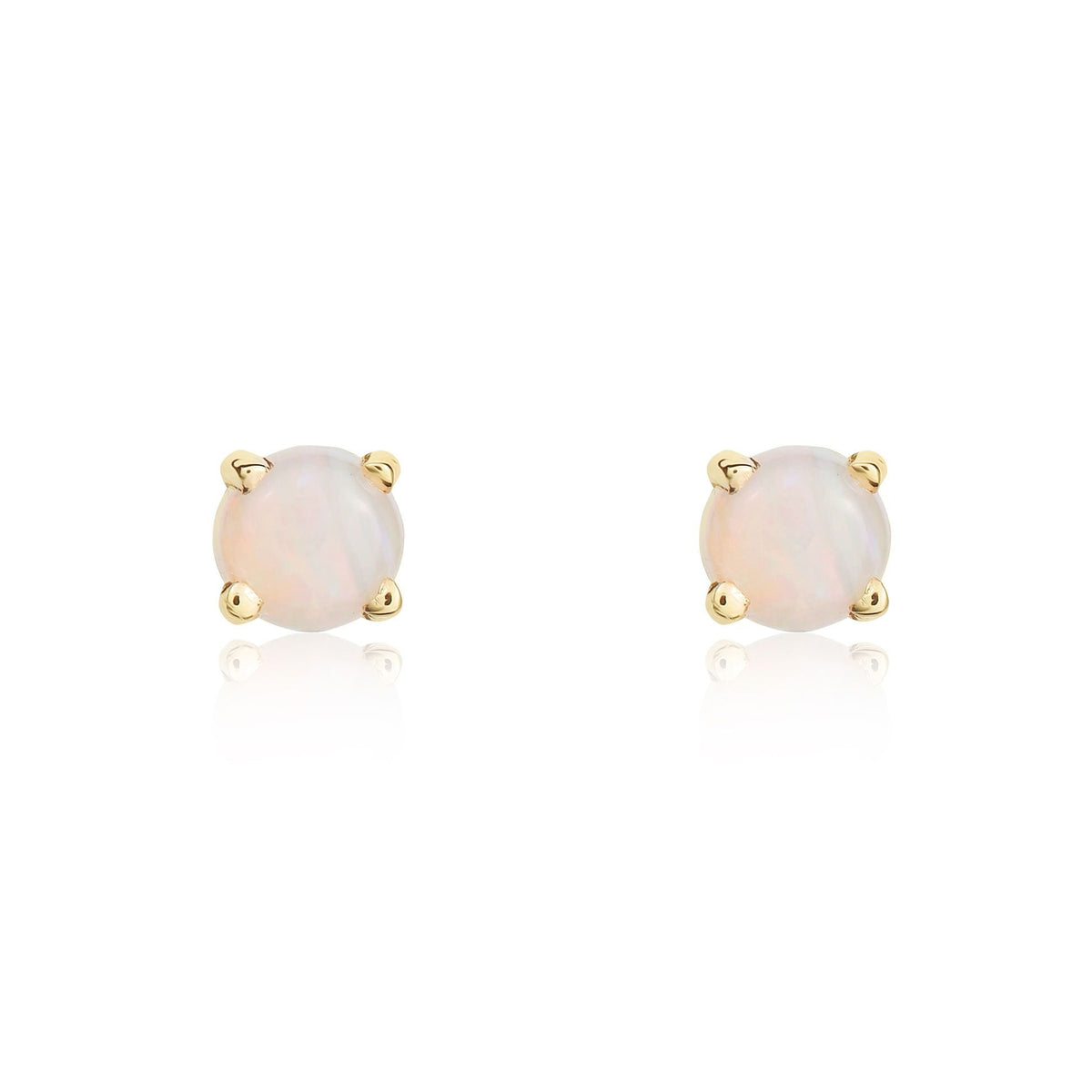 9ct Yellow Gold Round Natural Opal Claw Stud Earrings