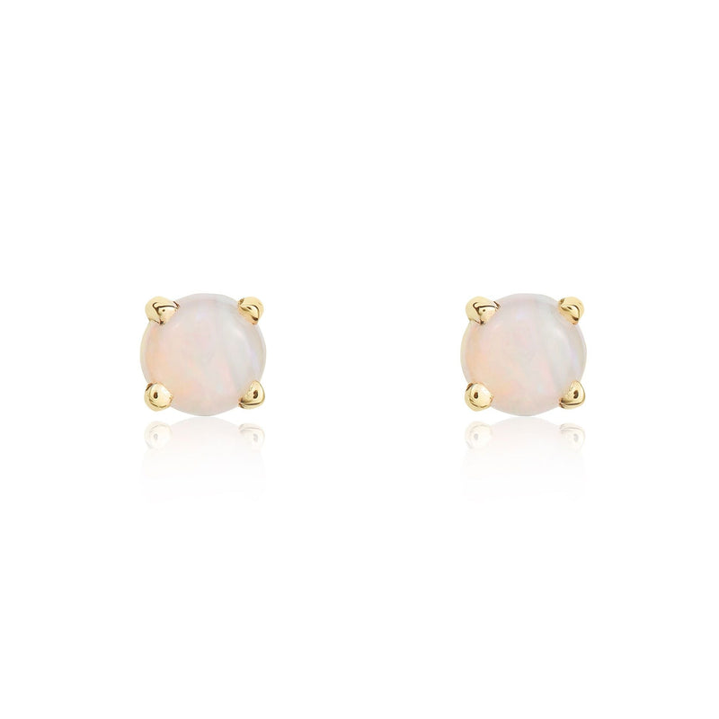 9ct Yellow Gold Round Natural Opal Claw Stud Earrings