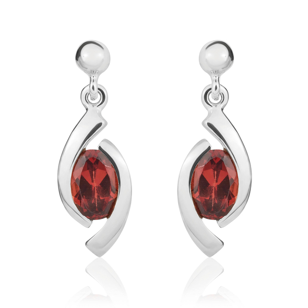 9ct White Gold Oval Natural Garnet 'Eye' Drop Earrings — 6x4mm