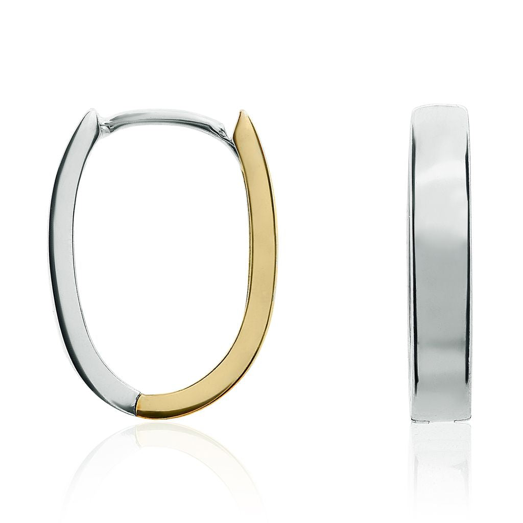 9ct Two Tone White And Yellow Gold Flat Huggie Hoop Earrings