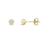 9ct Yellow Gold Round Cubic Zirconia CZ Rubover Stud Earrings — 3mm