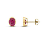9ct Yellow Gold Oval Natural Ruby Rubover Stud Earrings — 7x5mm
