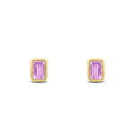 9ct Yellow Gold Octagonal Emerald Cut Natural Pink Sapphire Rubover Stud Earrings — 5x3mm