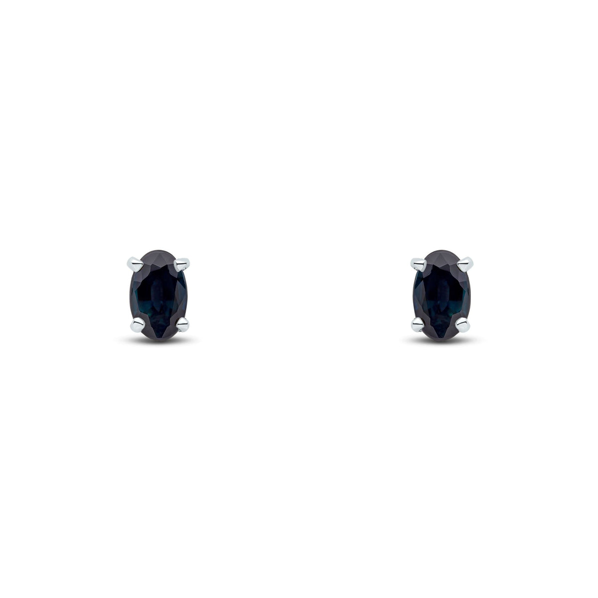9ct White Gold Oval Natural Sapphire Claw Stud Earrings — 5x3mm