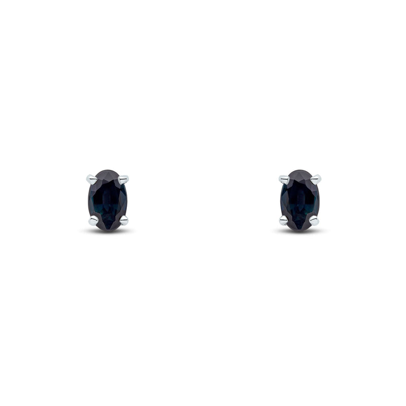 9ct White Gold Oval Natural Sapphire Claw Stud Earrings — 5x3mm