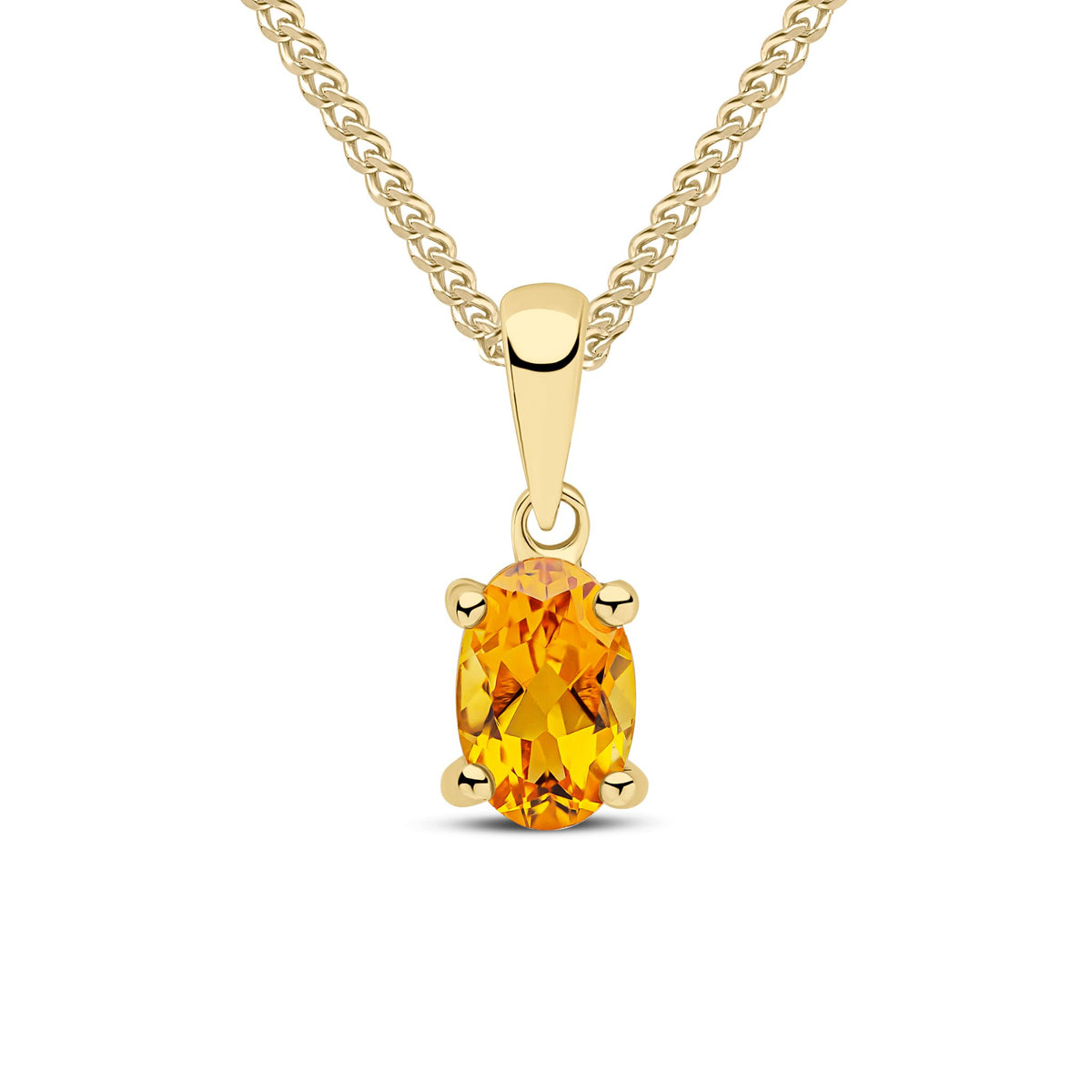 9ct Yellow Gold Oval Natural Citrine Claw Pendant — 6x4mm