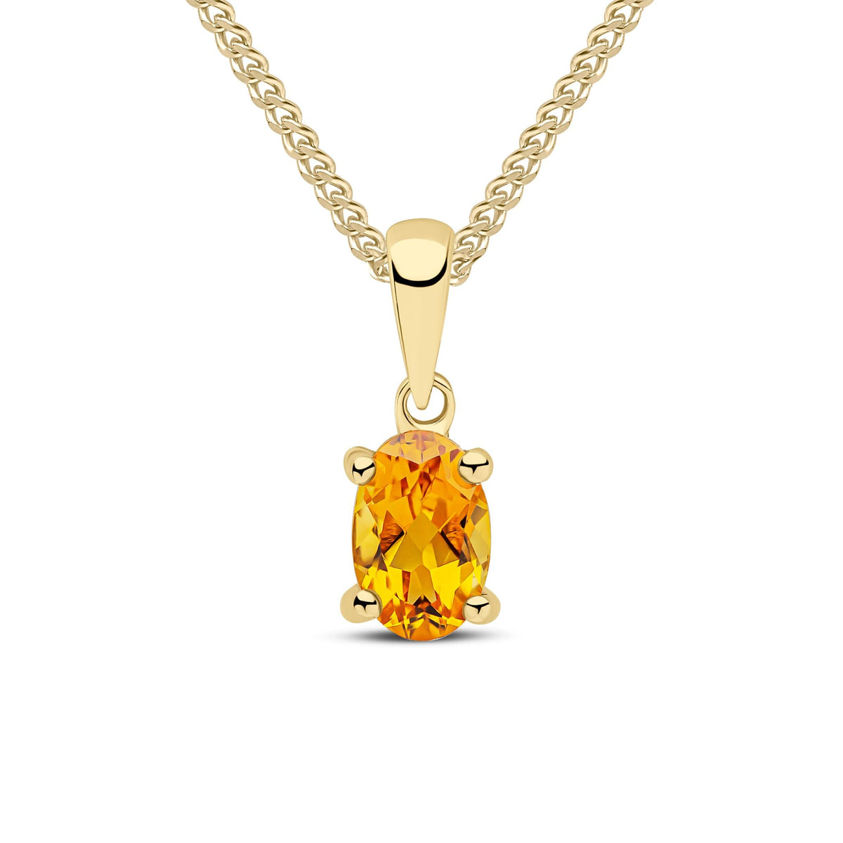 9ct Yellow Gold Oval Natural Citrine Claw Pendant — 6x4mm