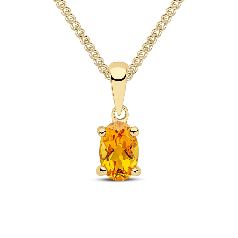 9ct Yellow Gold Oval Natural Citrine Claw Pendant — 6x4mm