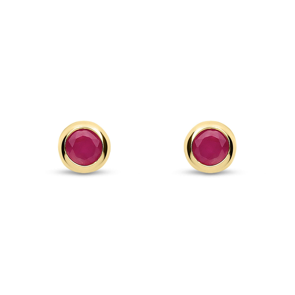9ct Yellow Gold Rubover Set Natural Ruby Stud Earrings