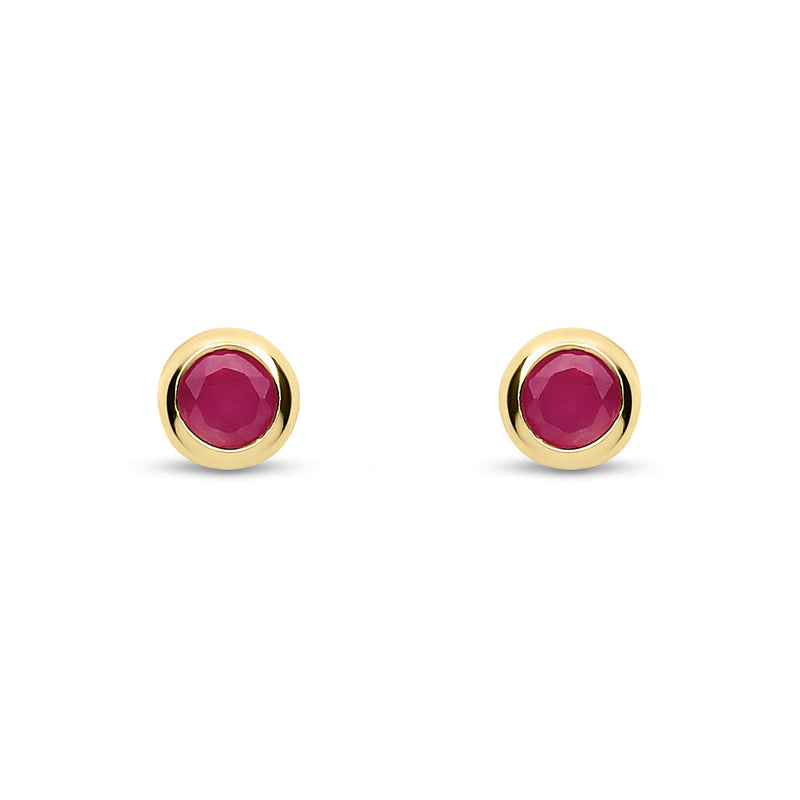 9ct Yellow Gold Rubover Set Natural Ruby Stud Earrings