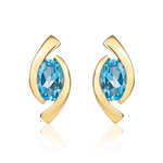 9ct Yellow Gold Oval Natural Swiss Blue Topaz 'Eye' Stud Earrings — 6x4mm
