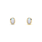 9ct Yellow Gold Oval Natural Opal Rubover Stud Earrings — 5x3mm