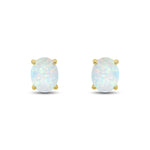 9ct Yellow Gold Oval Natural Opal Claw Stud Earrings — 9x7mm