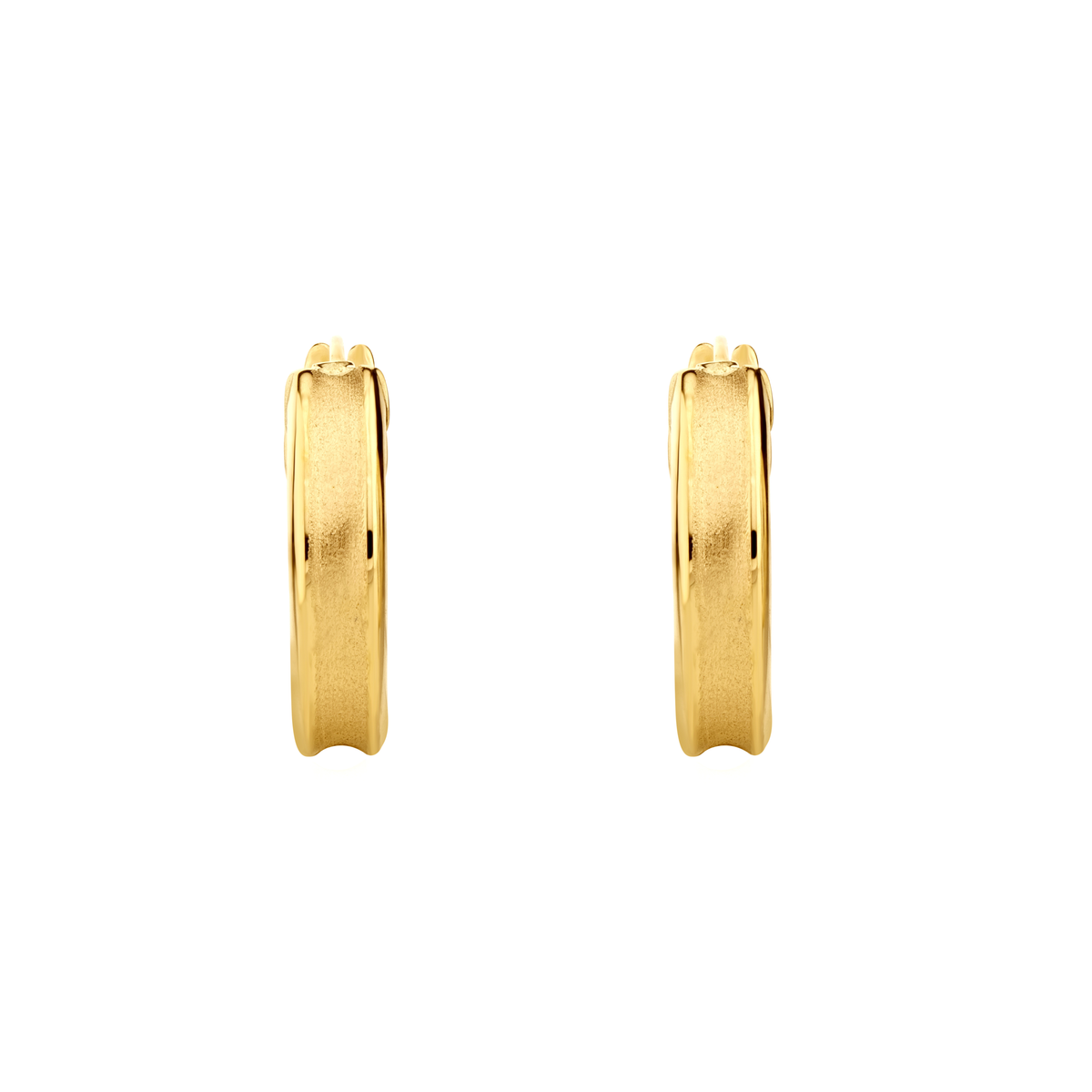 9ct Yellow Gold Satin Concave Hoop Earrings with Polished Edges