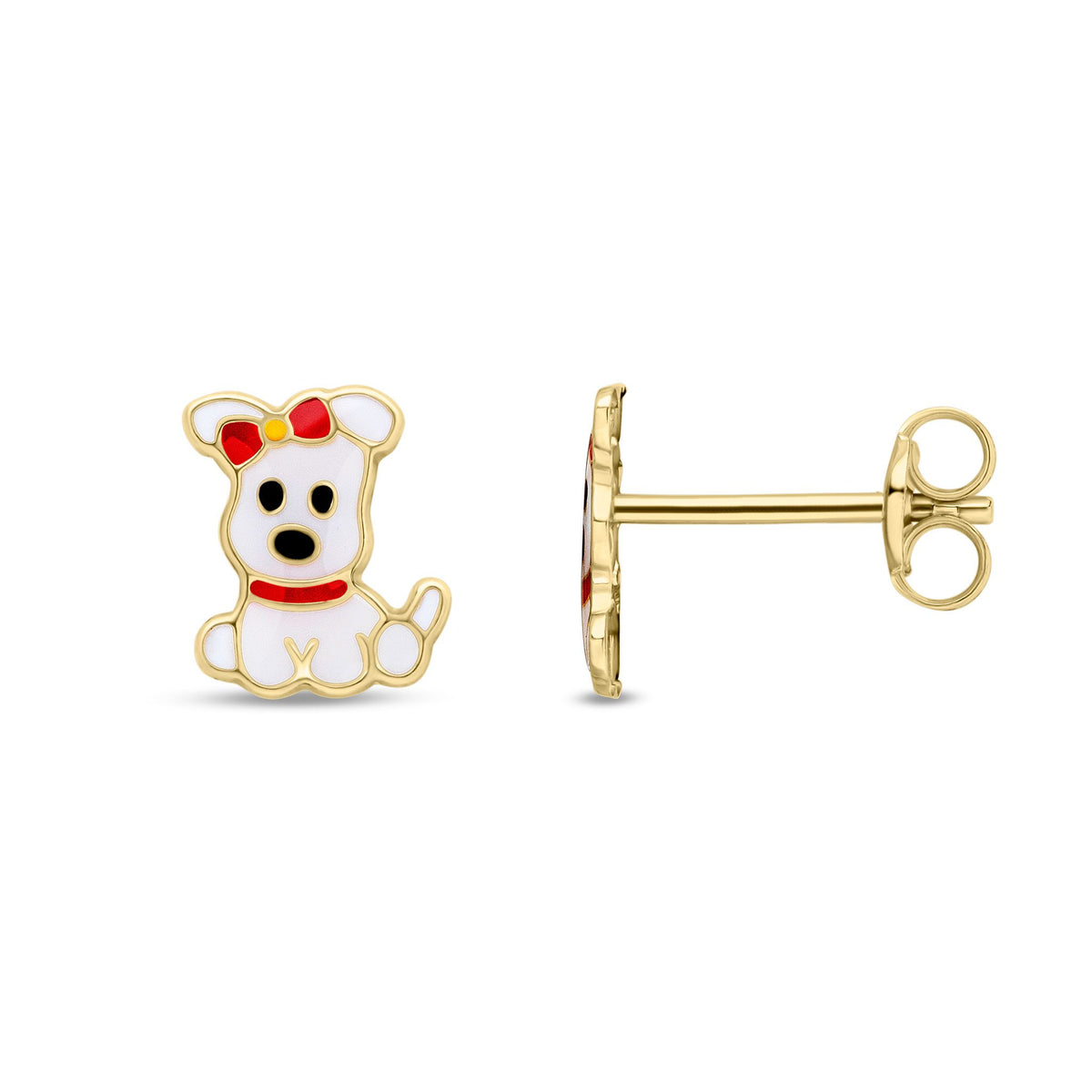 9ct Yellow Gold Enamel Dog Stud Earrings