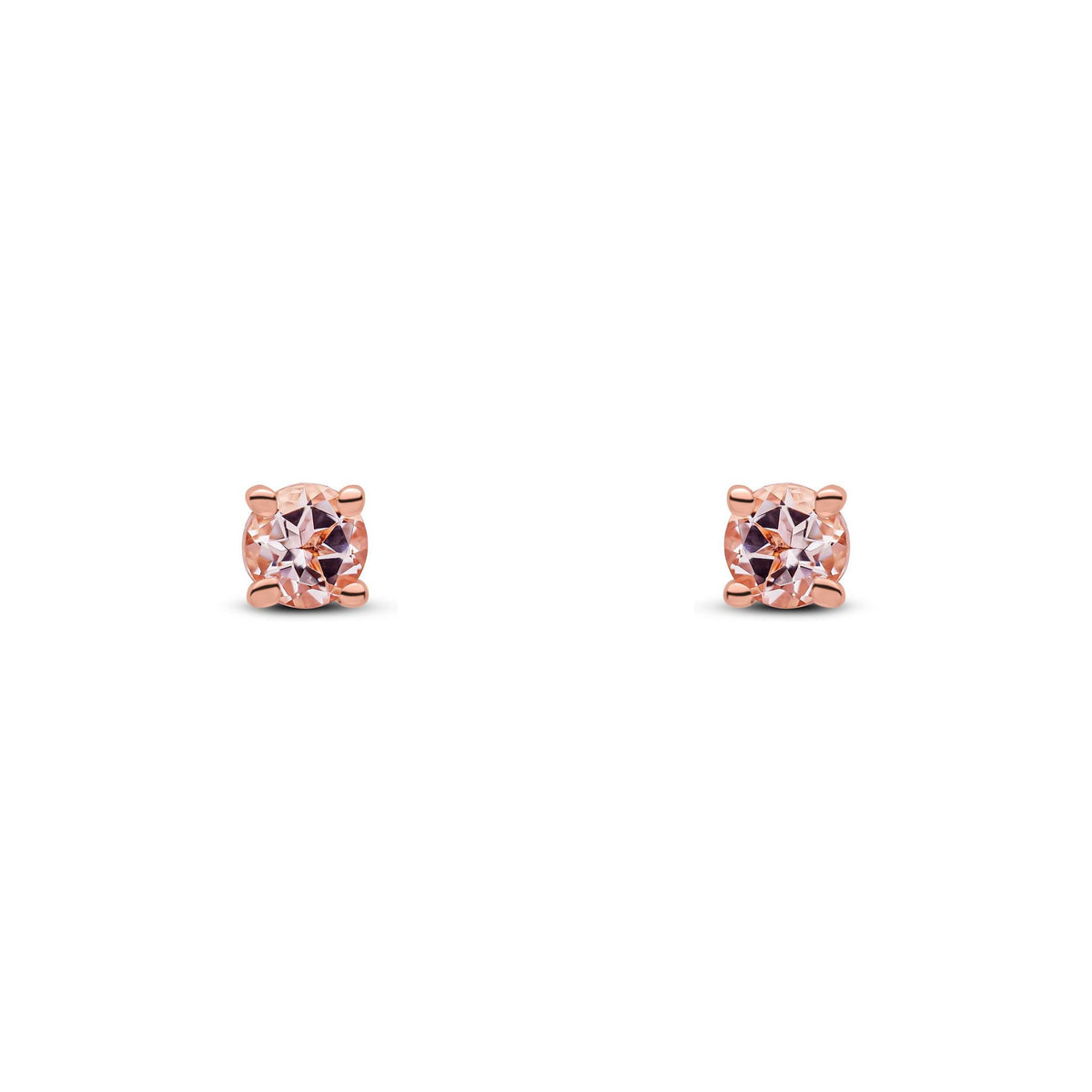 9ct Rose Gold Round Natural Morganite Claw Stud Earrings — 3mm