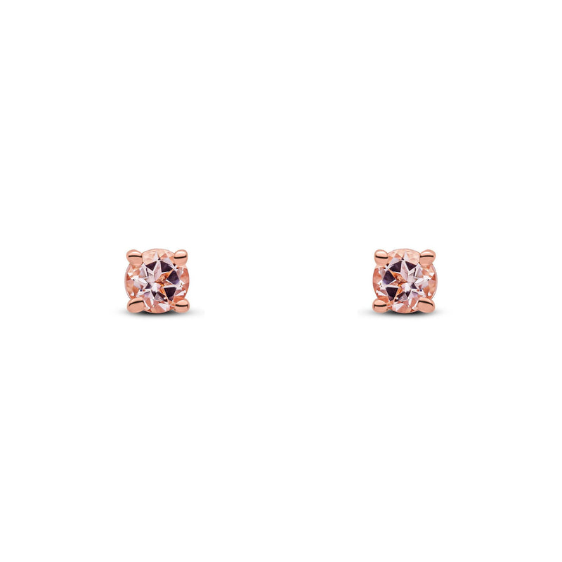 9ct Rose Gold Round Natural Morganite Claw Stud Earrings — 3mm