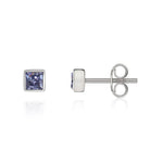 9ct White Gold Square Natural Tanzanite Rubover Stud Earrings — 3mm