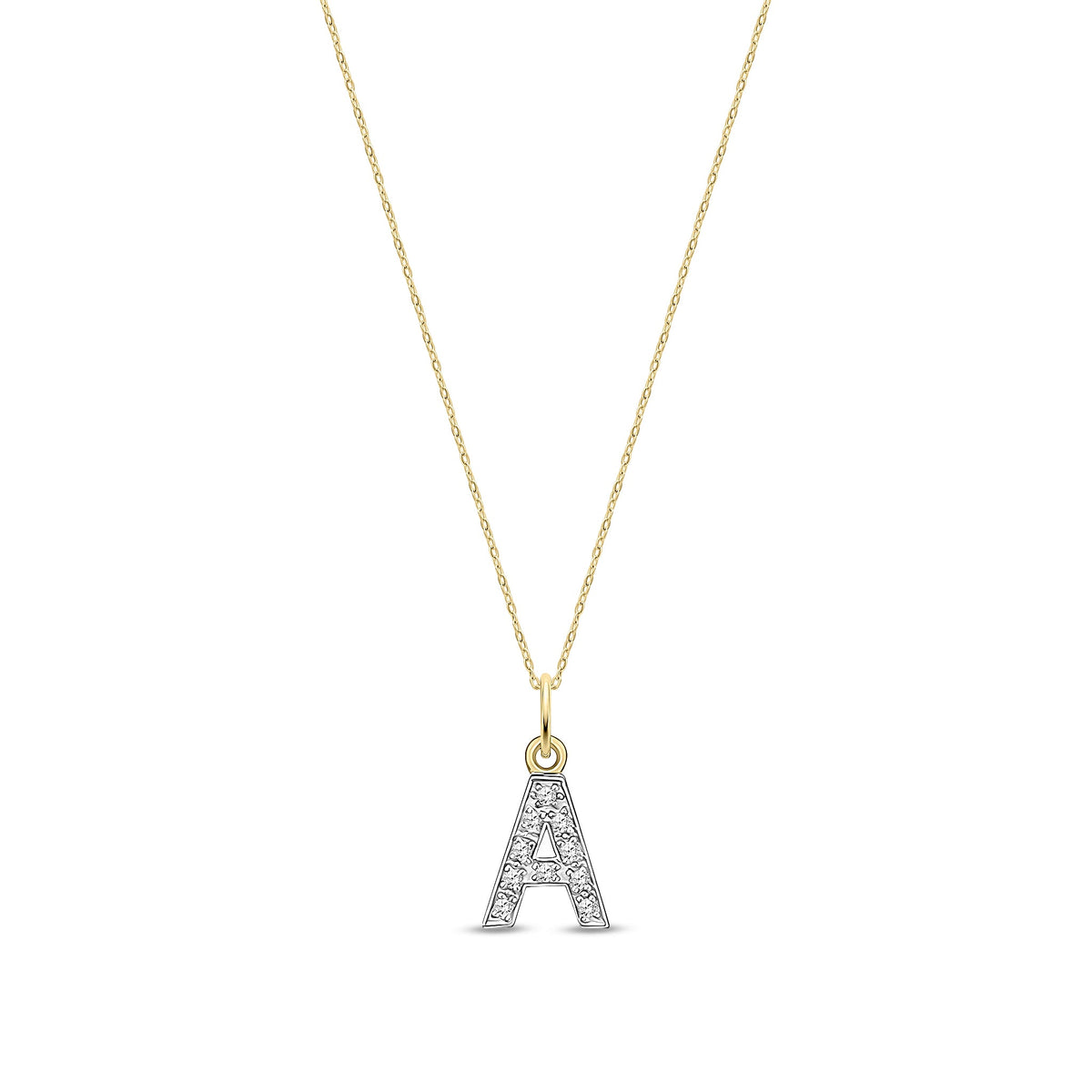 9ct Yellow Gold Small Cubic Zirconia Initial Pendant - Initial A