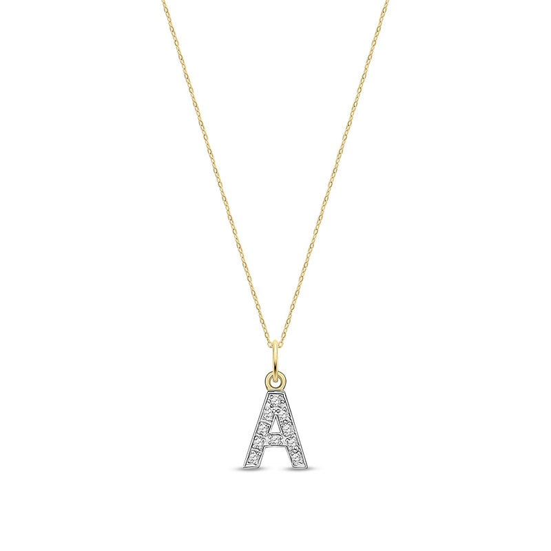 9ct Yellow Gold Small Cubic Zirconia Initial Pendant - Initial A