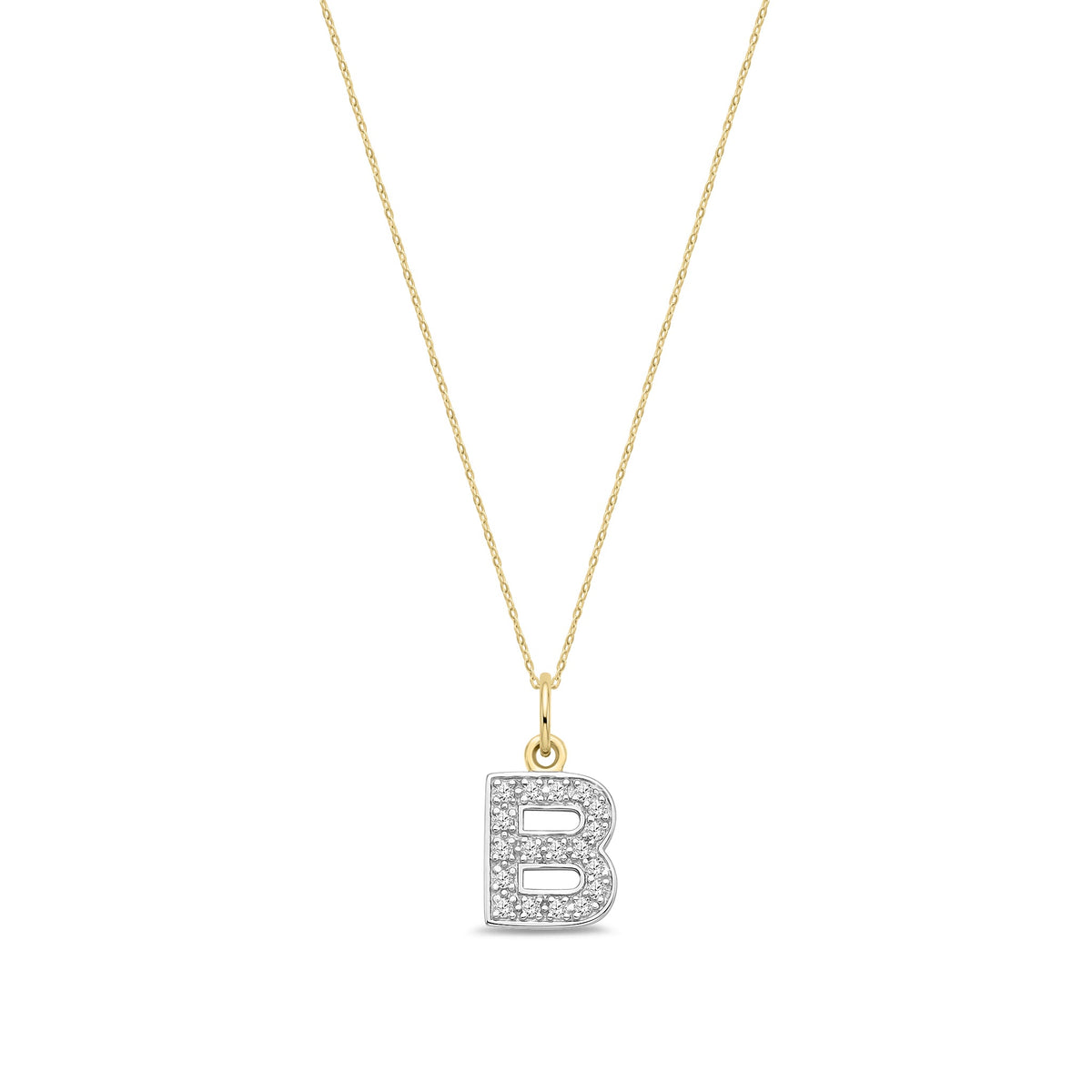 9ct Yellow Gold Small Cubic Zirconia Initial Pendant - Initial B